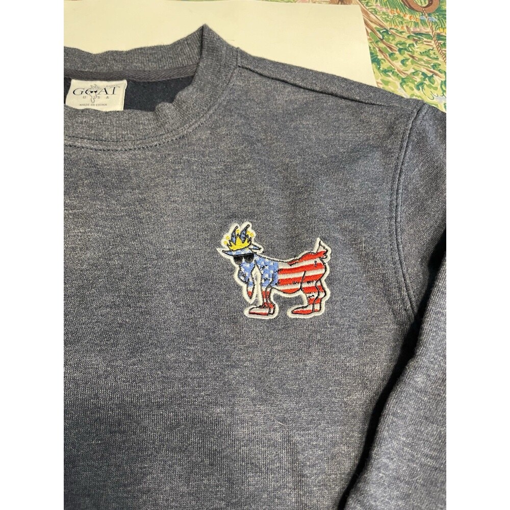 GOAT USA Patriotic Embroidered Logo Sweatshirt Fleece Pullover Sz S